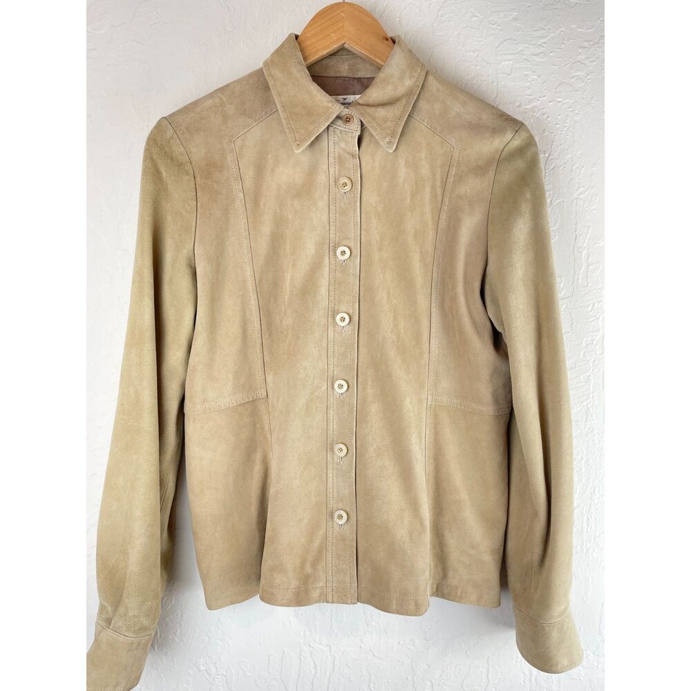 ~ Faconnable Sm Suede Goatskin Leather Shacket Tan Brown Jacket Shirt Lined - Picture 5 of 15